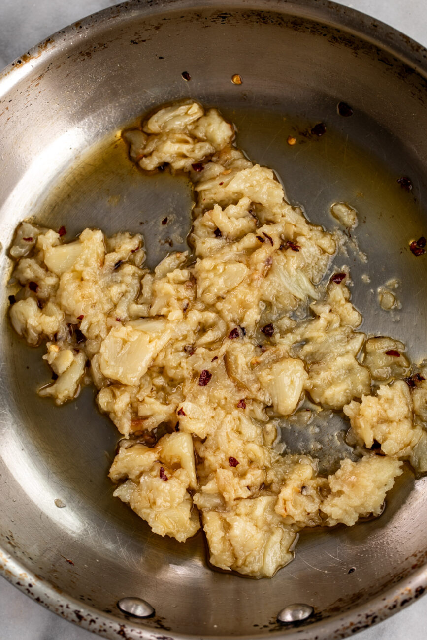 roasted garlic cloves with red pepper flakes sautéed with oil.