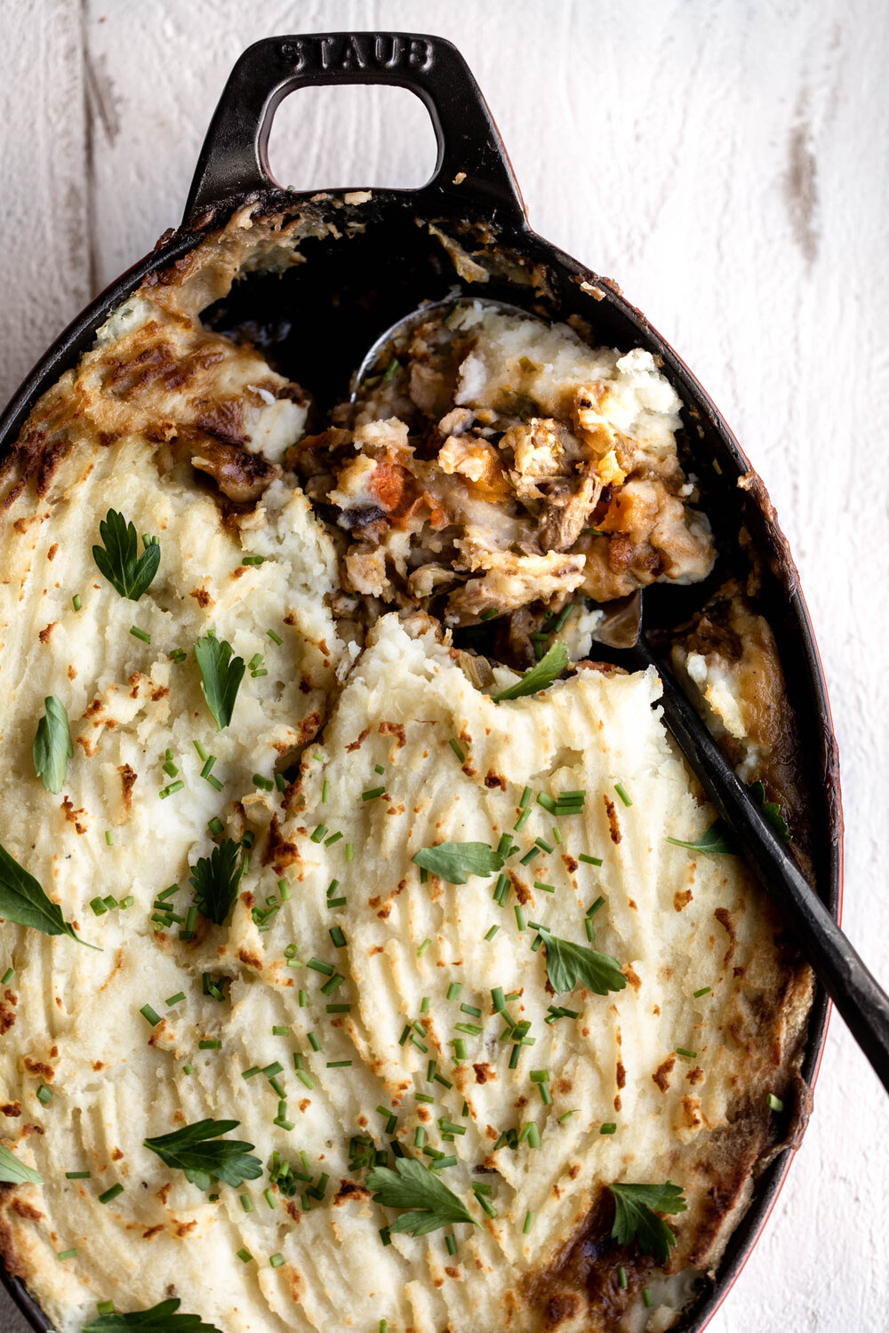 thanksgiving leftover shepherd's pie using mashed potatoes and turkey