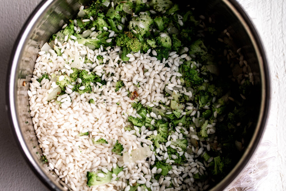 arborio rice with sautéed broccoli and shallots