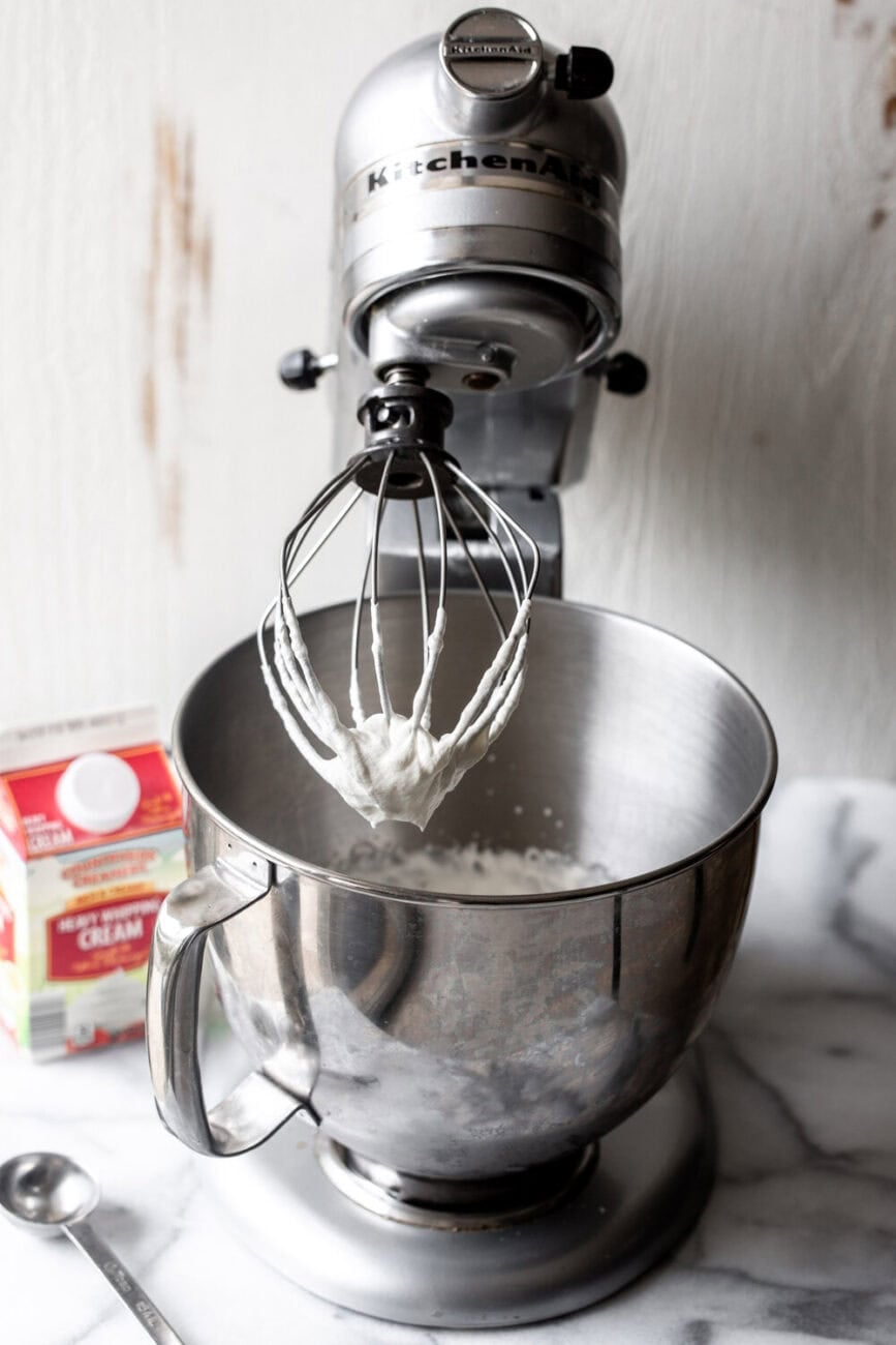 whipped cream in stand mixer.