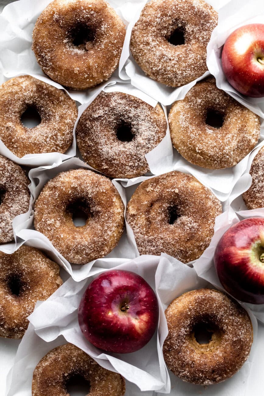 Apple Cider Donuts coated in cinnamon sugar.