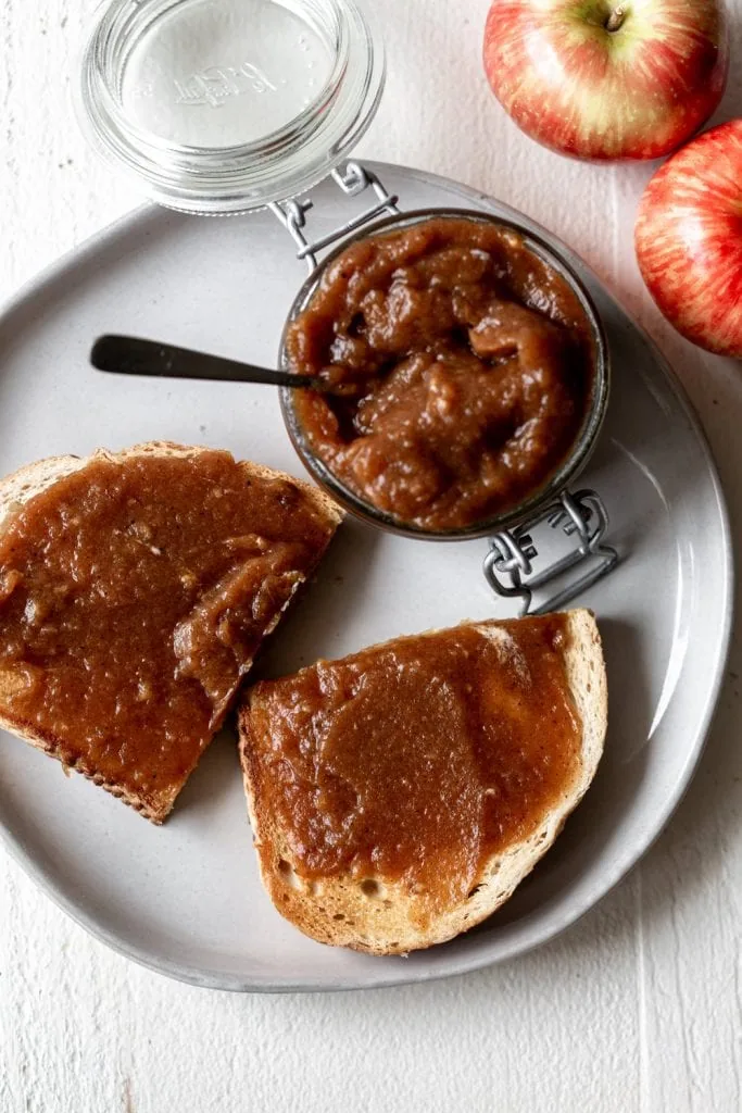 Apple Butter Recipe spread on sourdough toast.