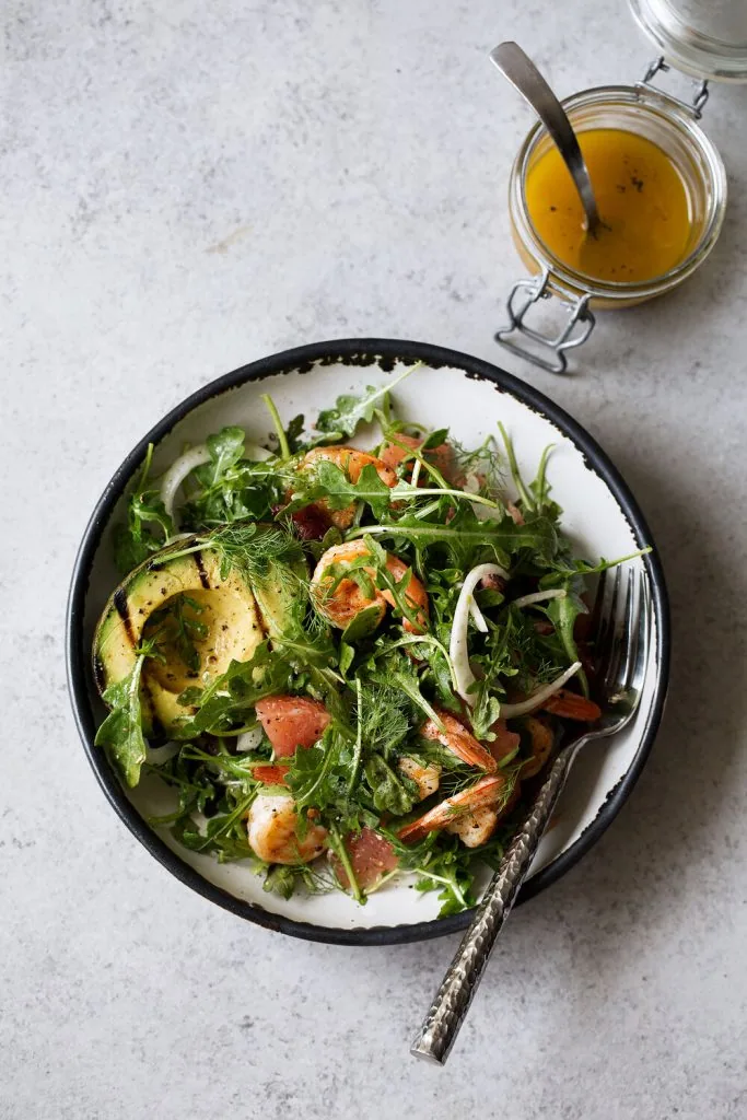 Grilled Avocado & Shrimp Salad with Winter Citrus Salad winter seasonal cooking
