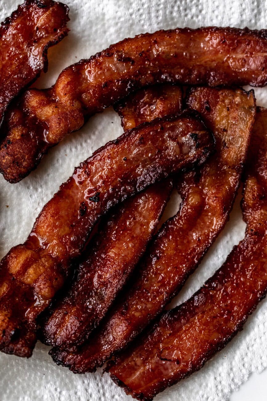crispy thick cut bacon roasted in the oven.