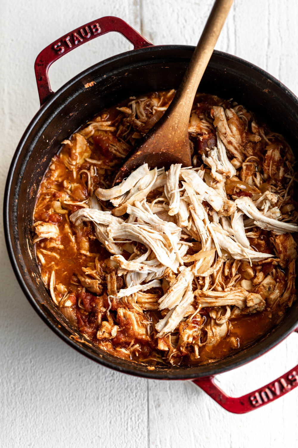 shredded chicken breasts in tinga sauce