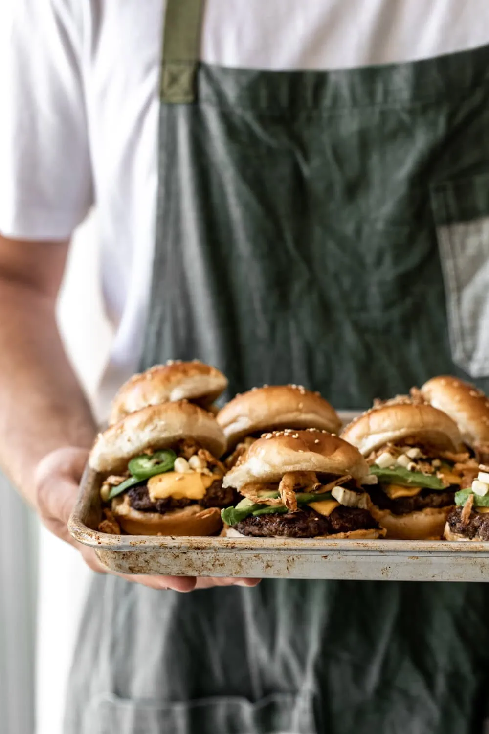 Beef Sliders with chipotle mayo and crispy onion strings