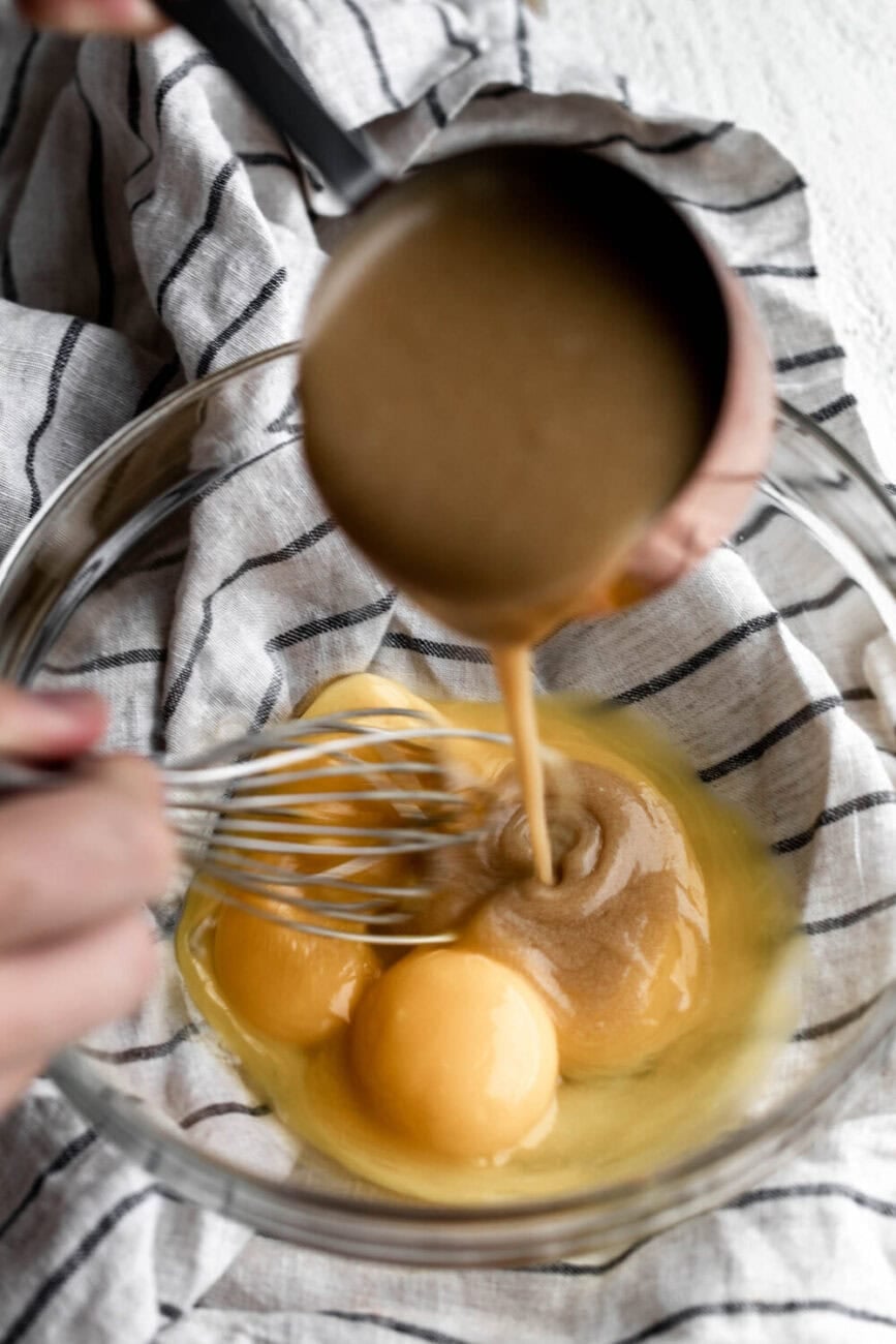 tempering eggs with custard.