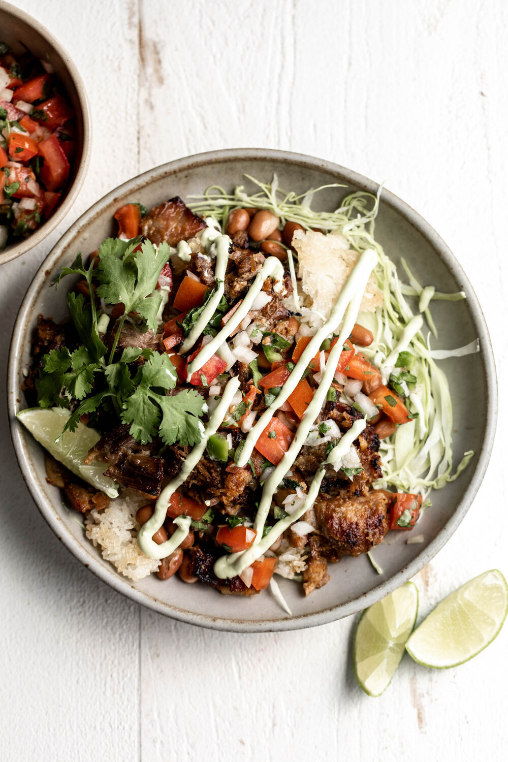 Carnitas Burrito Bowl with Avocado Crema recipe