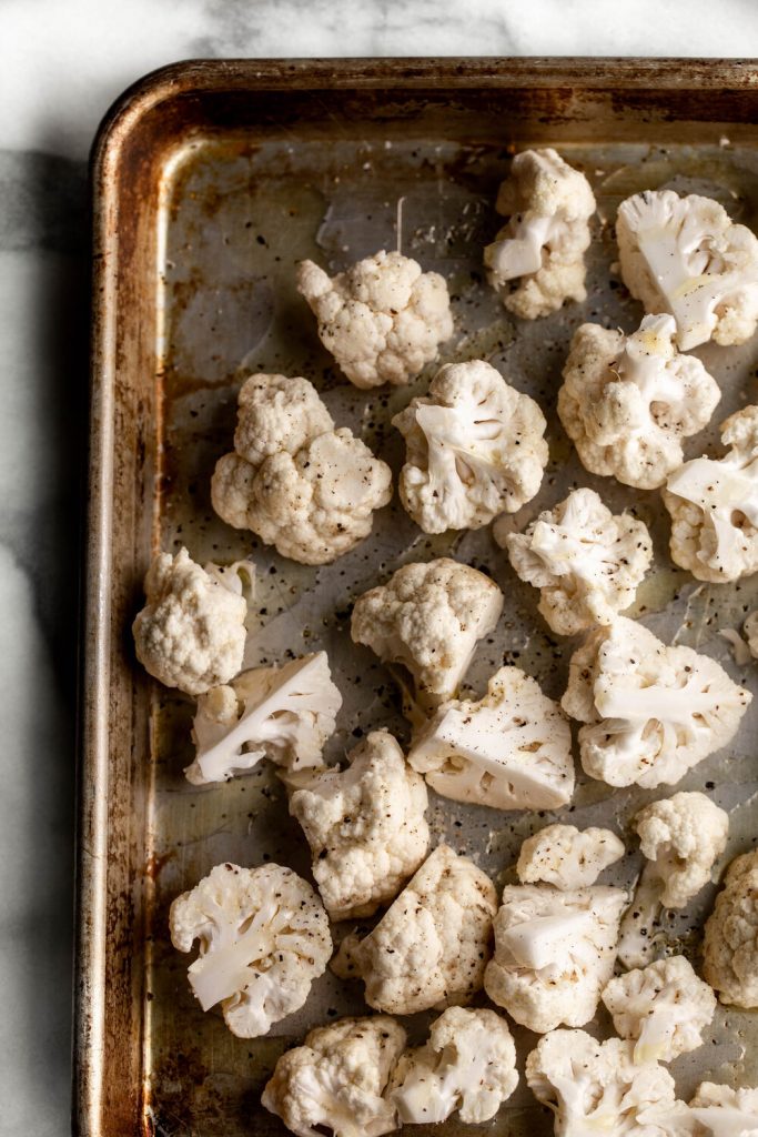 Charred Cauliflower Tossed with Red Pepper Romesco Sauce