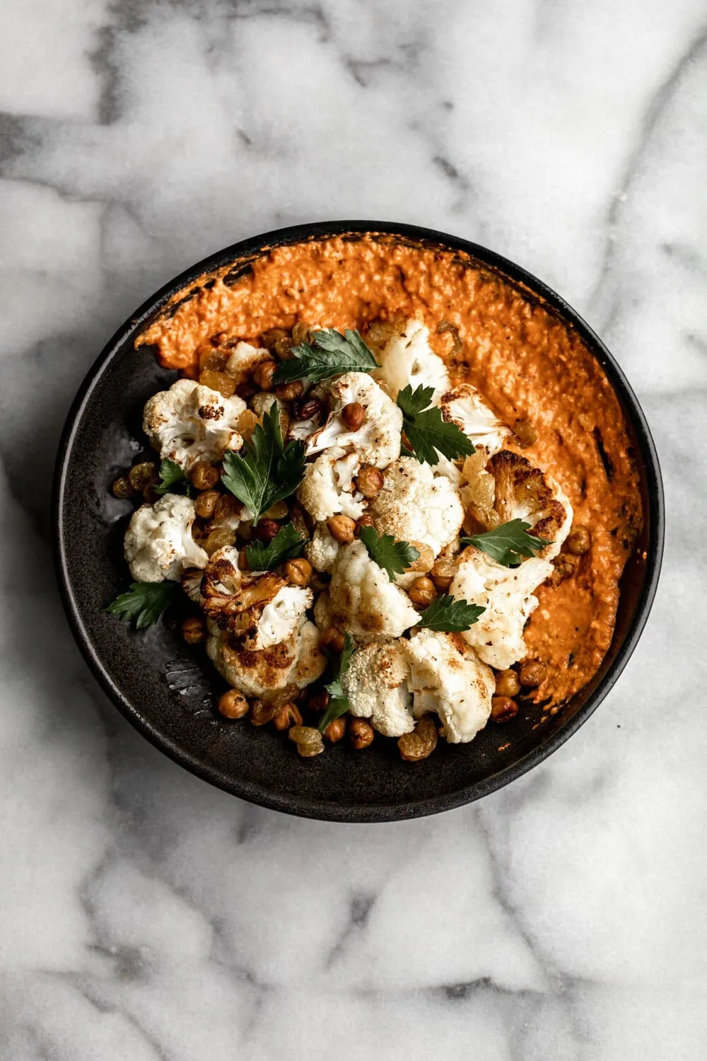 Charred Cauliflower with romesco and crispy chickpeas recipe