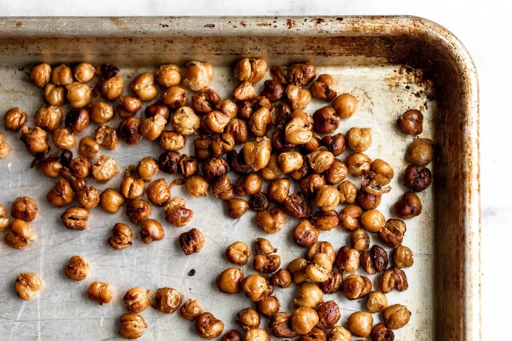crispy chickpeas on baking sheet