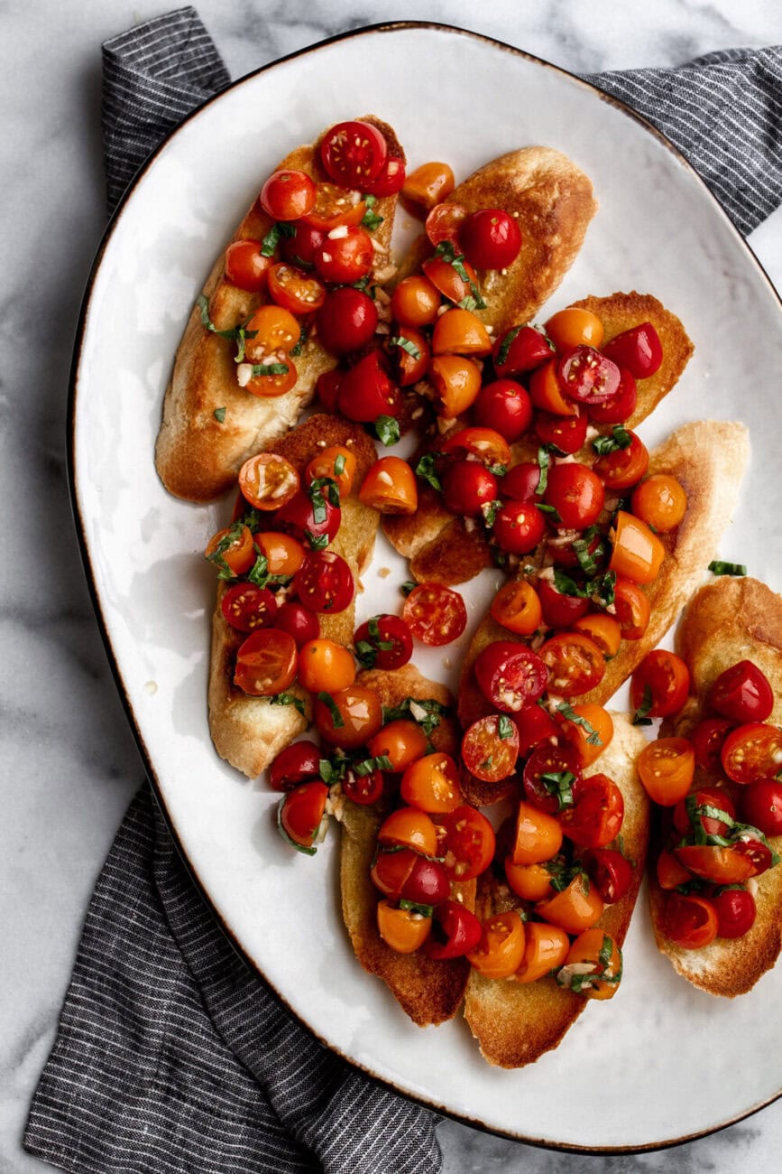 Bruschetta on platter.