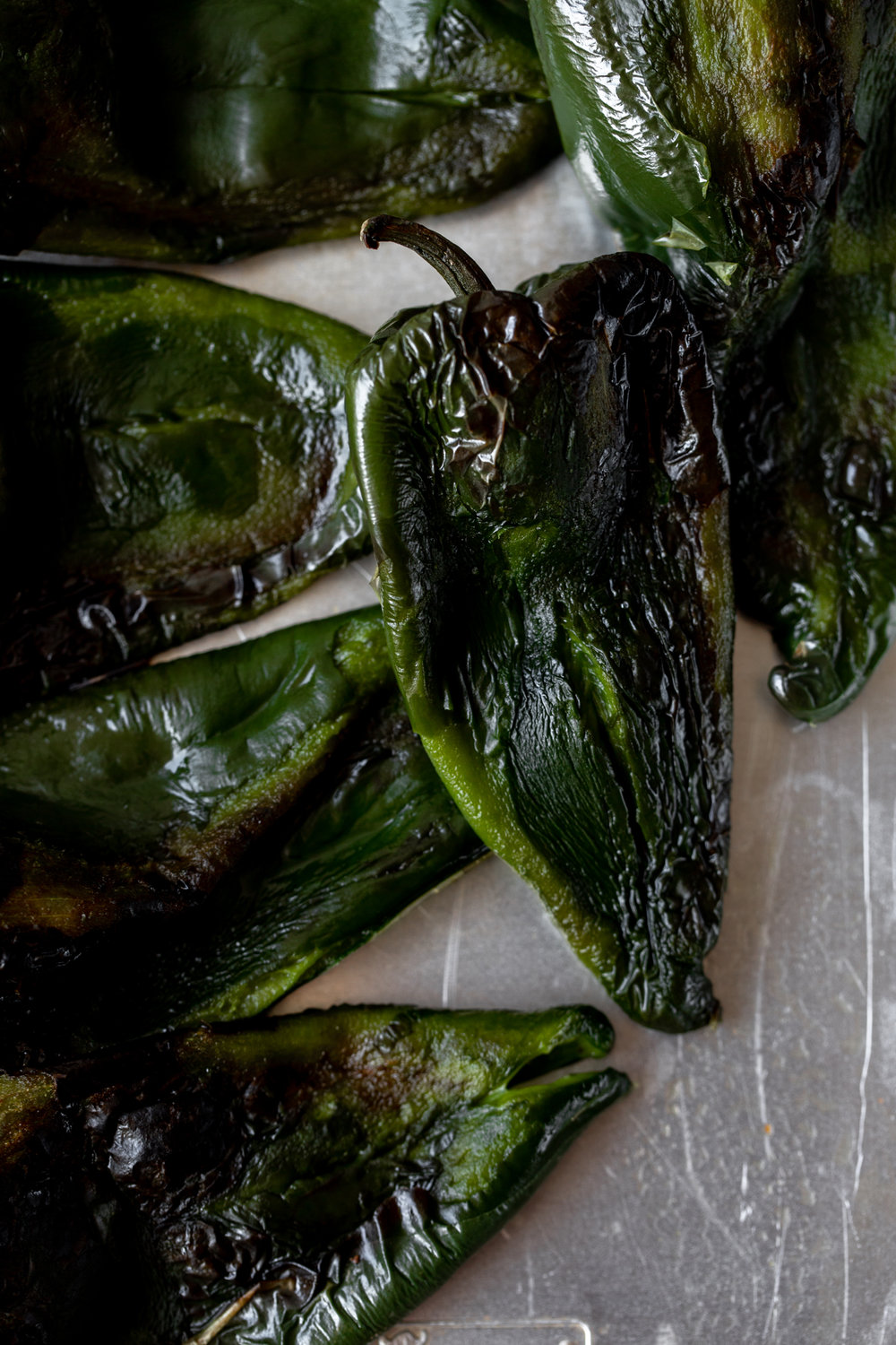 charred roasted Poblano peppers