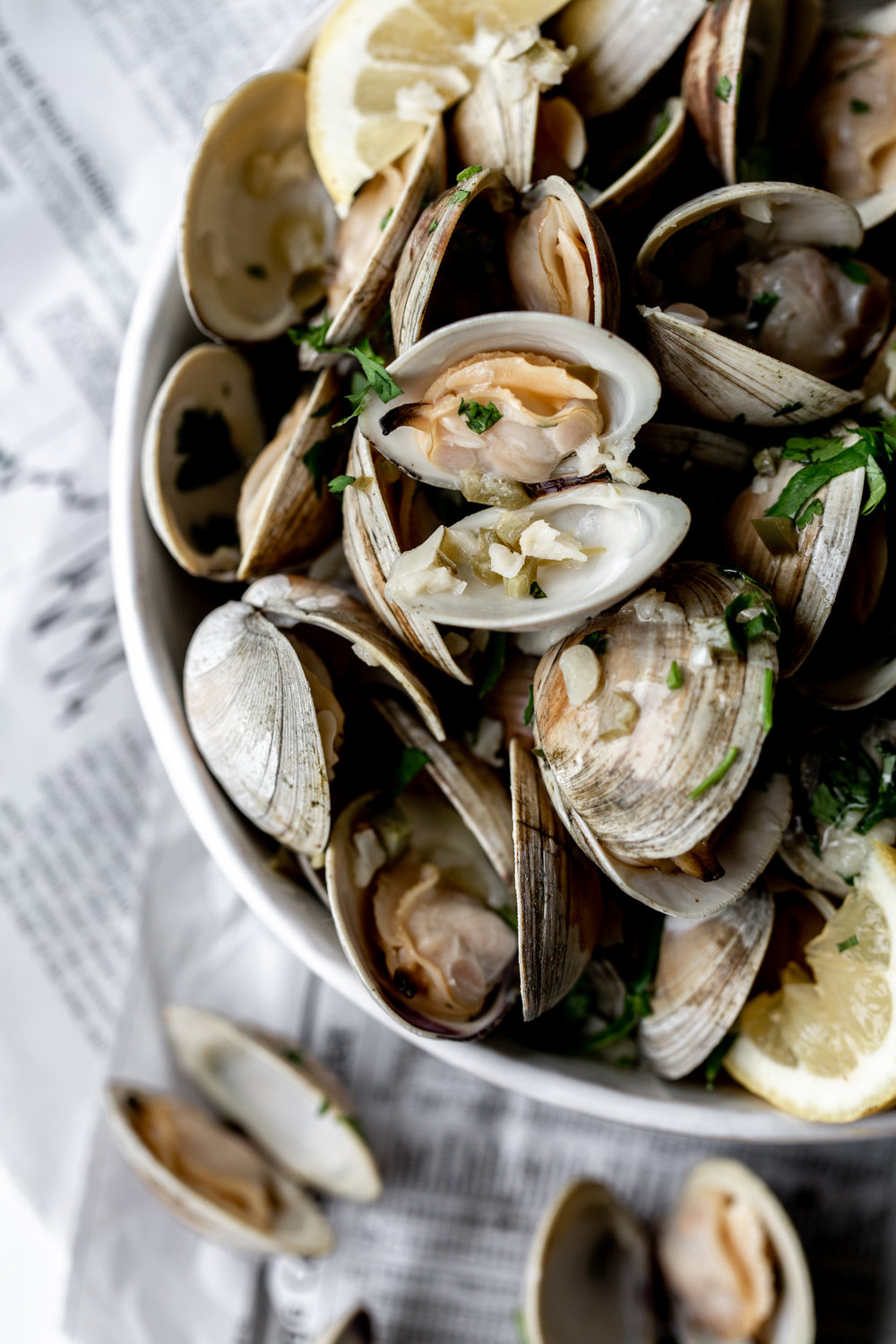 steamed Clams in White Wine Sauce with Serrano Garlic Butter