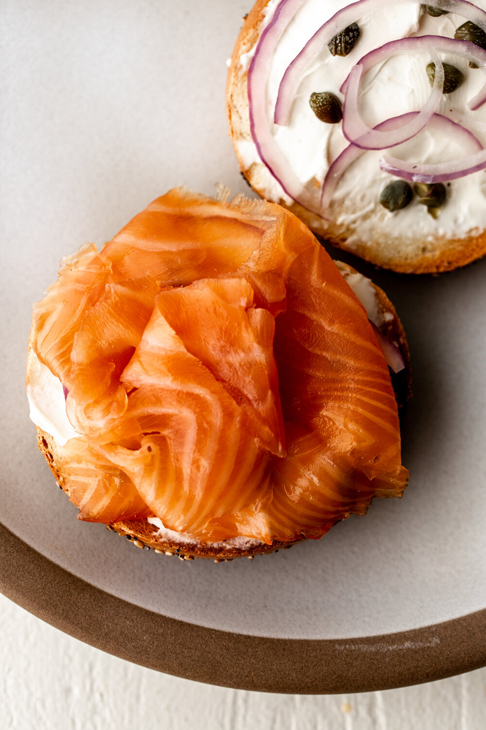 Classic Smoked Salmon Bagel Combo open on plate