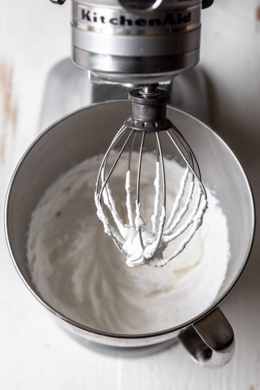 whipped cream in stand mixer.