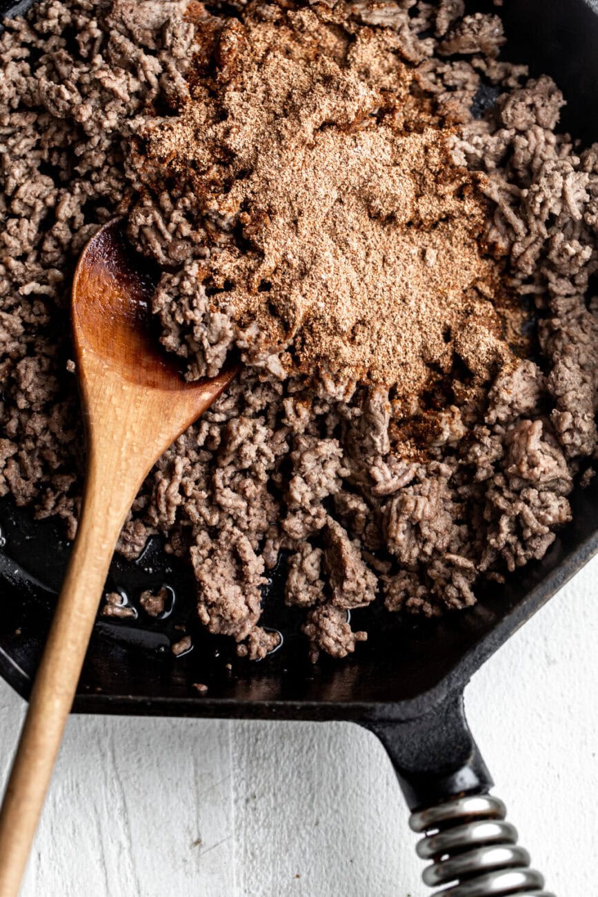 sautéed ground beef with homemade taco seasoning.