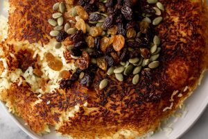 Crispy Persian Jeweled Rice Tahdig - Cooking with Cocktail Rings
