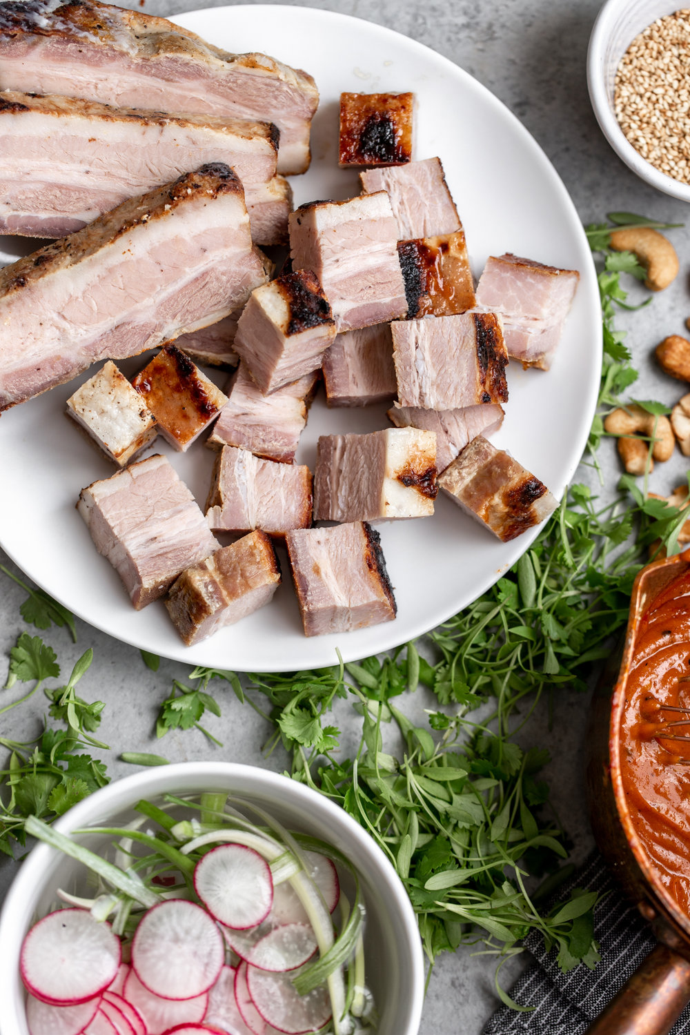 diced chilled roasted pork belly