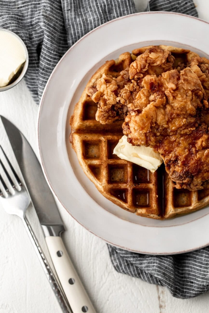 fried chicken and waffles.