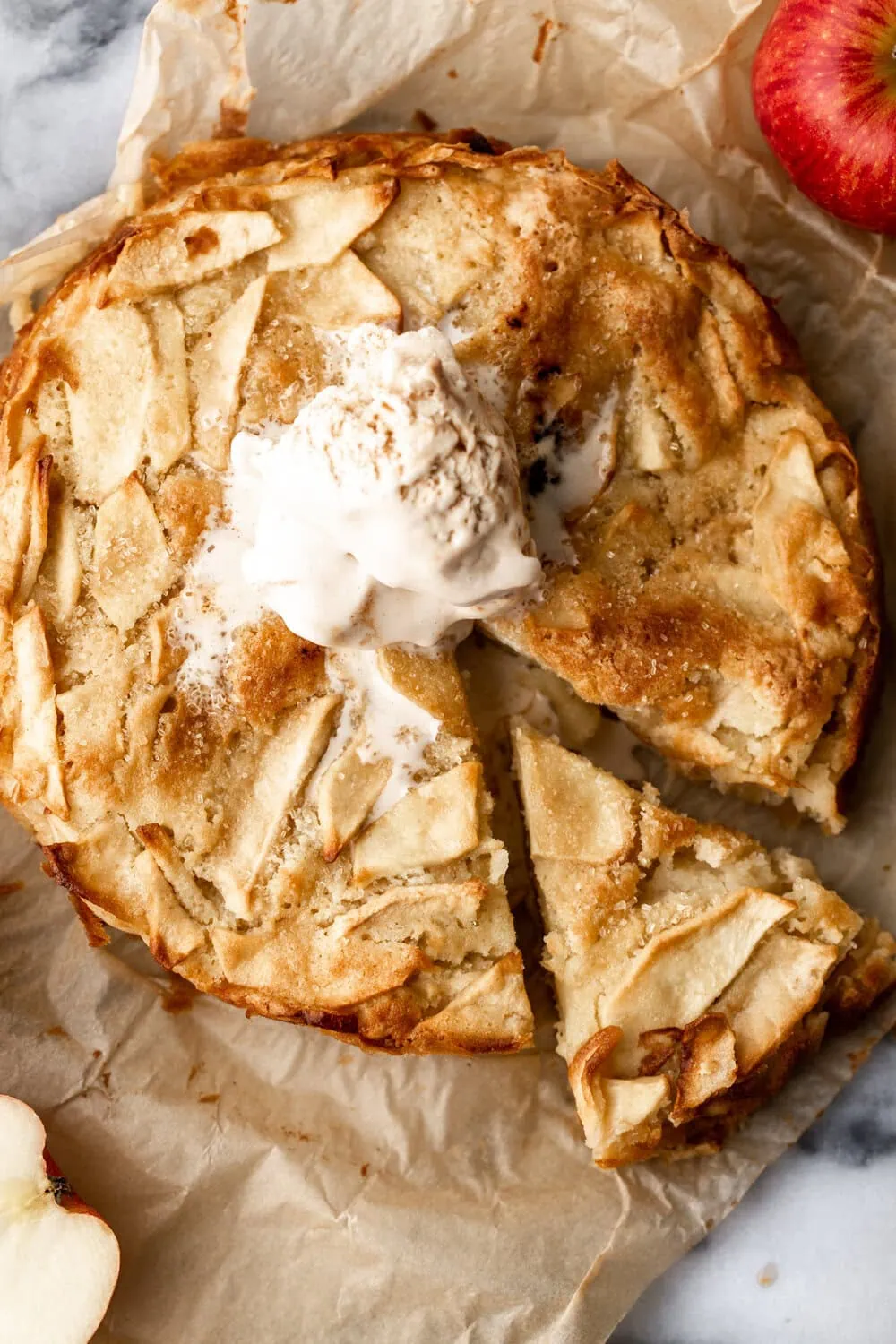 German Almond-Apple Butter Cake with vanilla ice cream