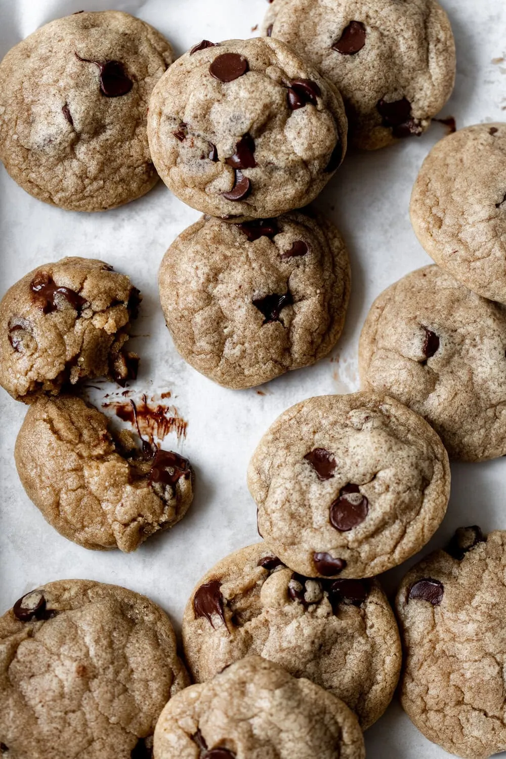Grandma Mary's Chocolate Chip Cookies with melted chocolate