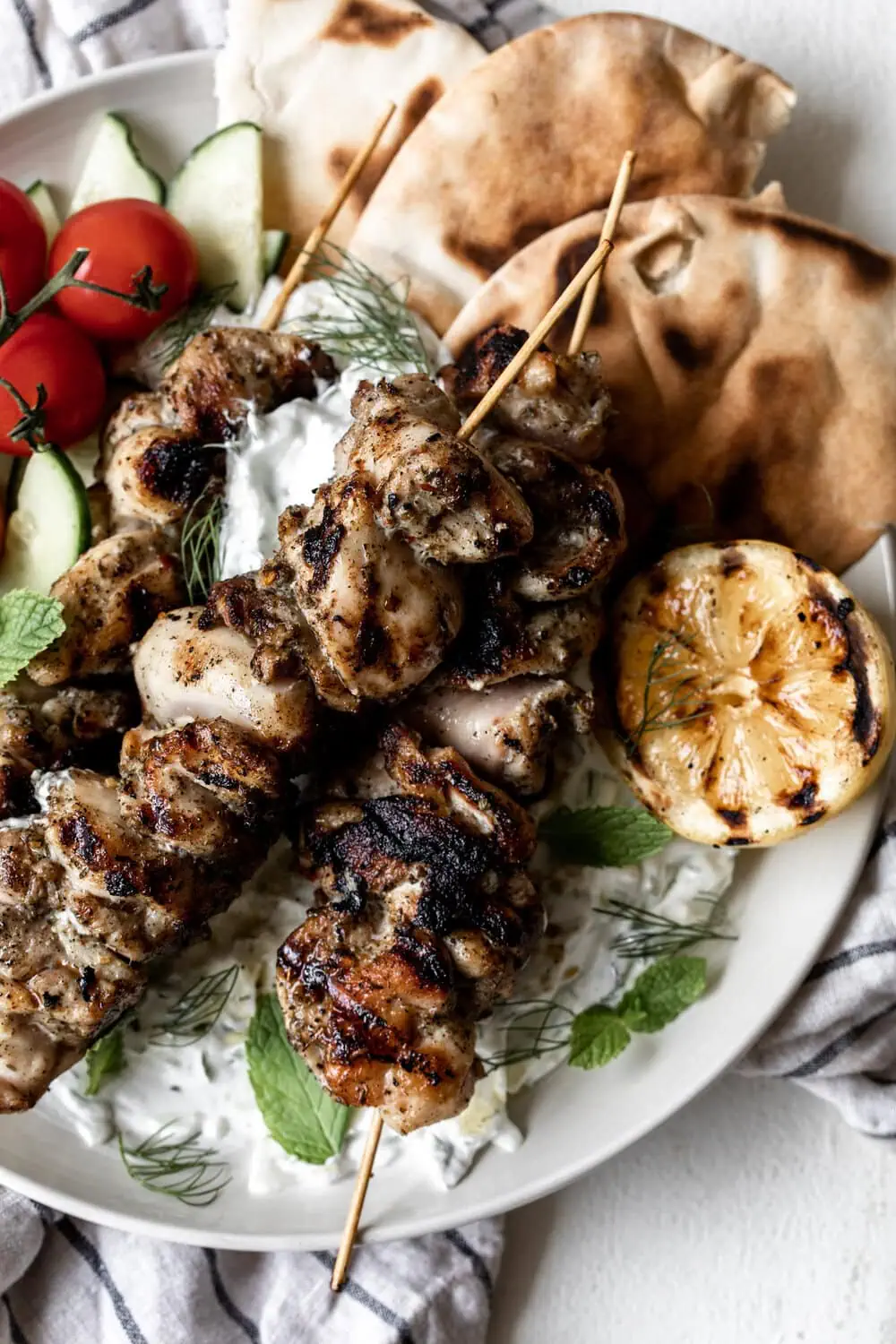 Greek Chicken Skewers with Charred Lemon souvlaki 