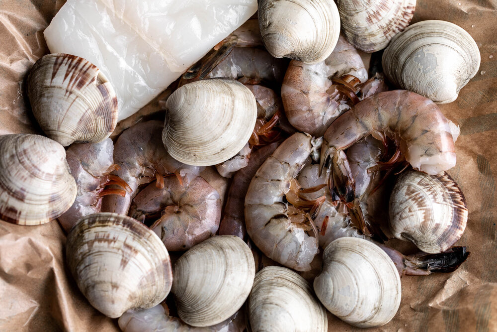 Green Chili and Corn Seafood Chowder clams shrimp and halibut