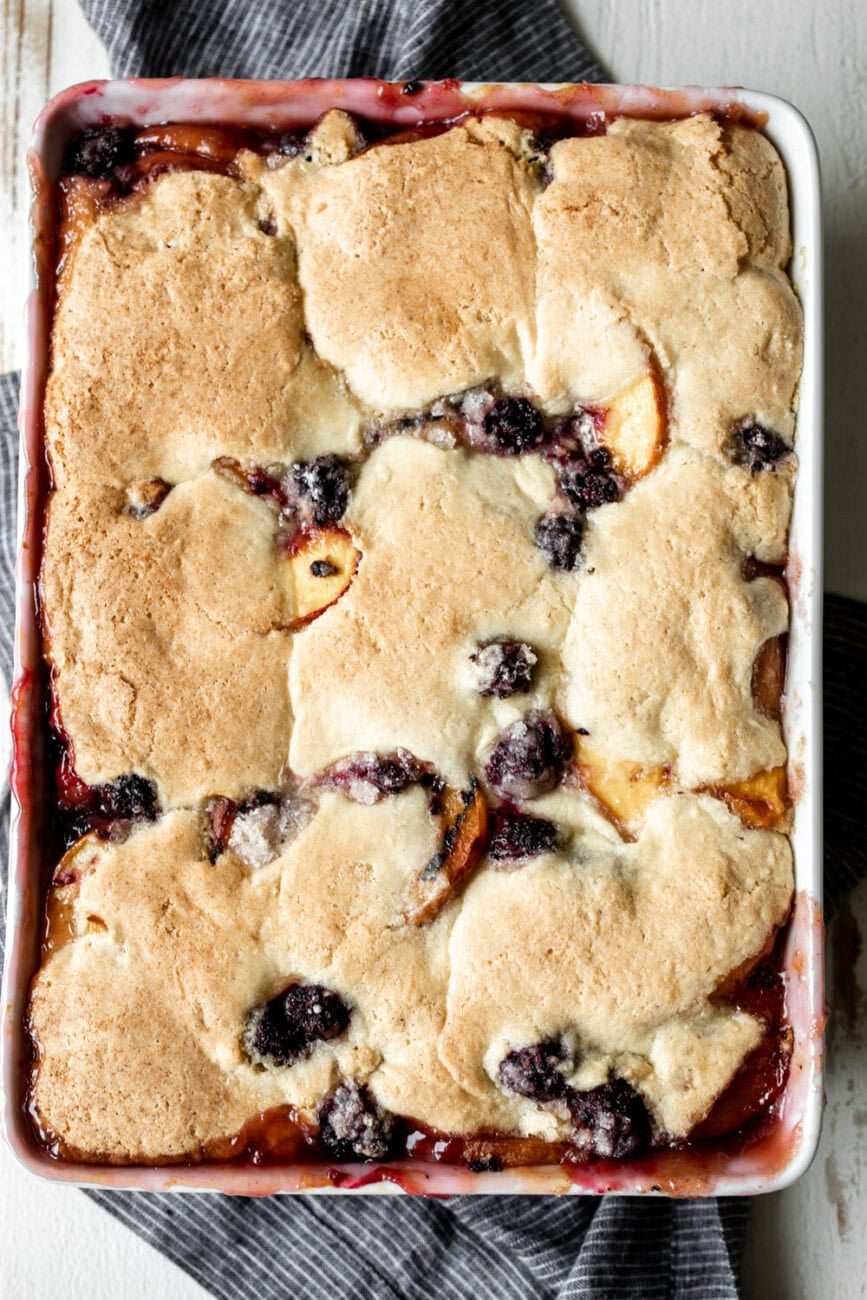 Grilled Peach and Blackberry Cobbler.