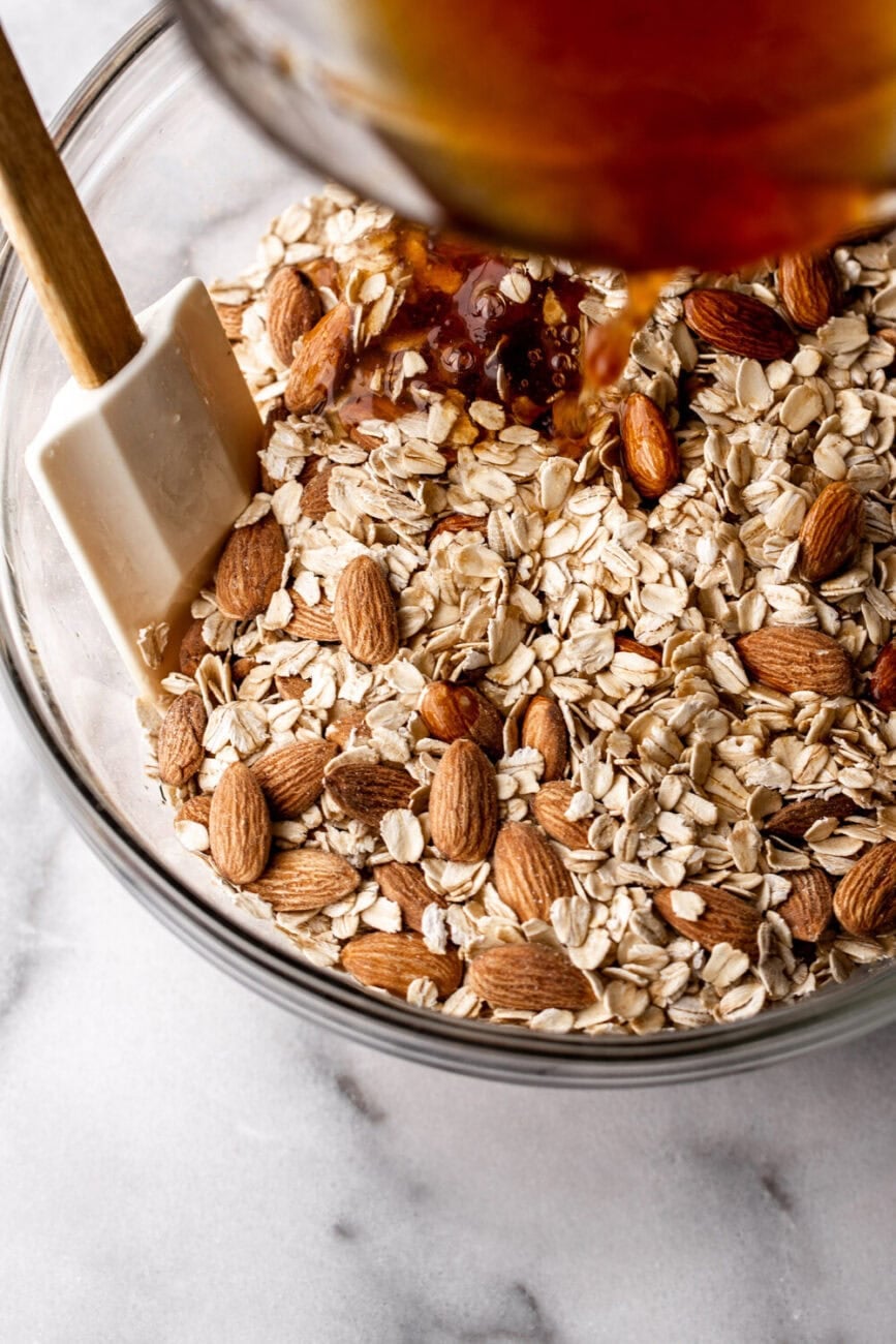 Homemade Honey Granola with tart cherries.