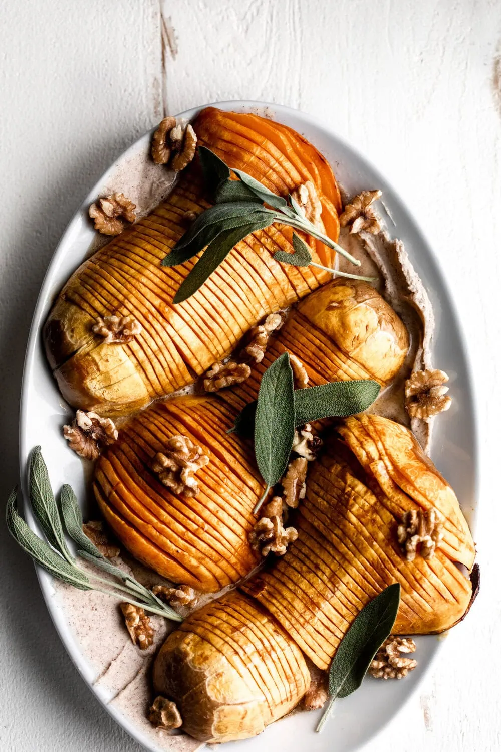 Honey Glazed Hasselback Butternut Squash with Cinnamon Mascarpone Spread