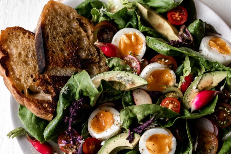 Late Summer Salad with Jammy Eggs and Creamy Balsamic Vinaigrette