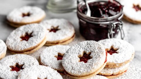 linzer cookies with raspberry jam.