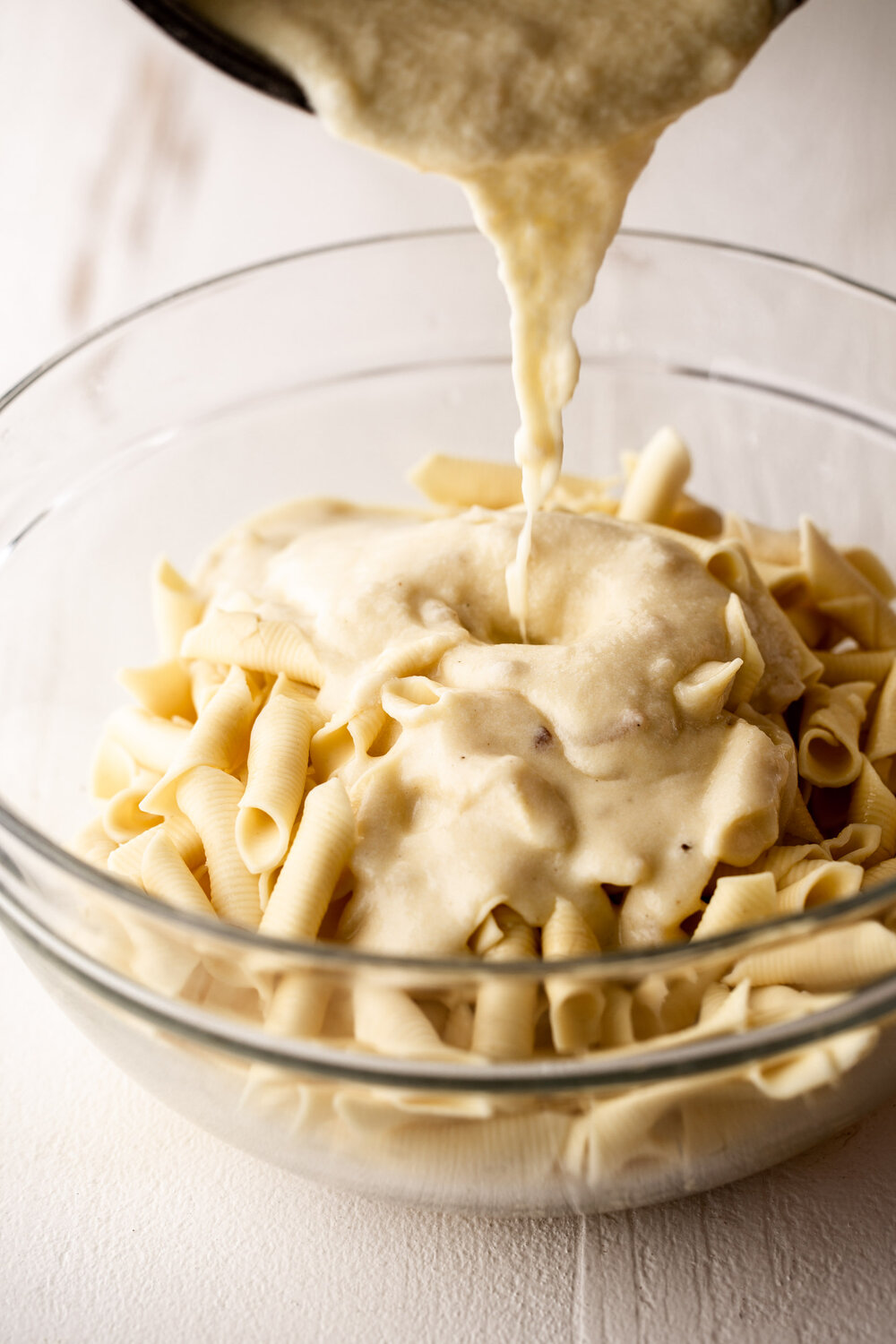 garganelli pasta noodles in mornay cream sauce