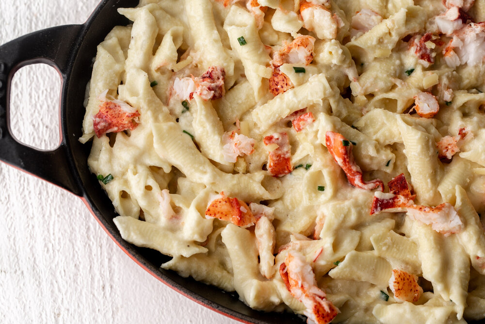 Lobster & Truffle Mac & Cheese in baking dish