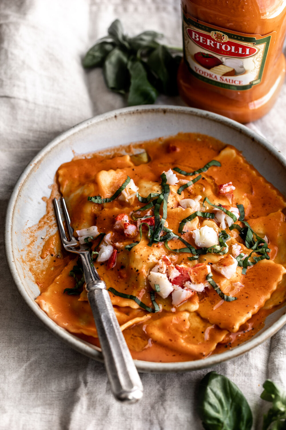 lobster ravioli in vodka sauce