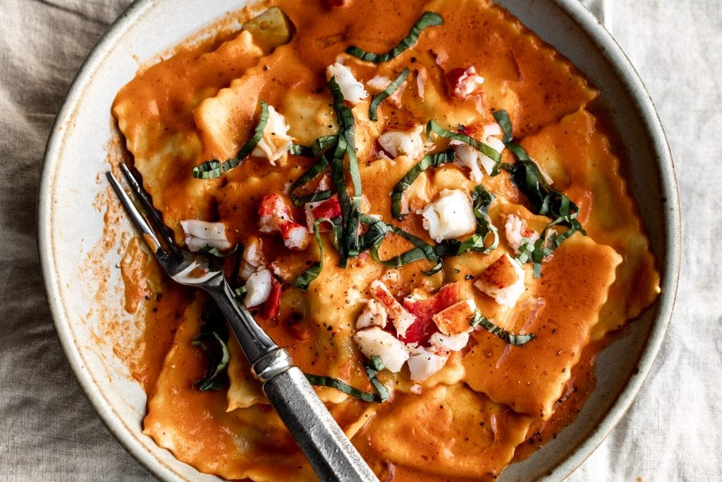 Lobster Ravioli in Vodka Sauce Cooking with Cocktail Rings