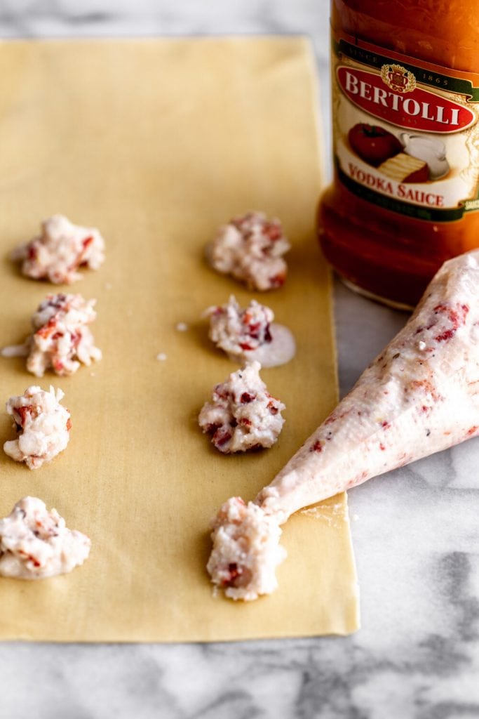 Lobster Ravioli in Vodka Sauce Cooking with Cocktail Rings