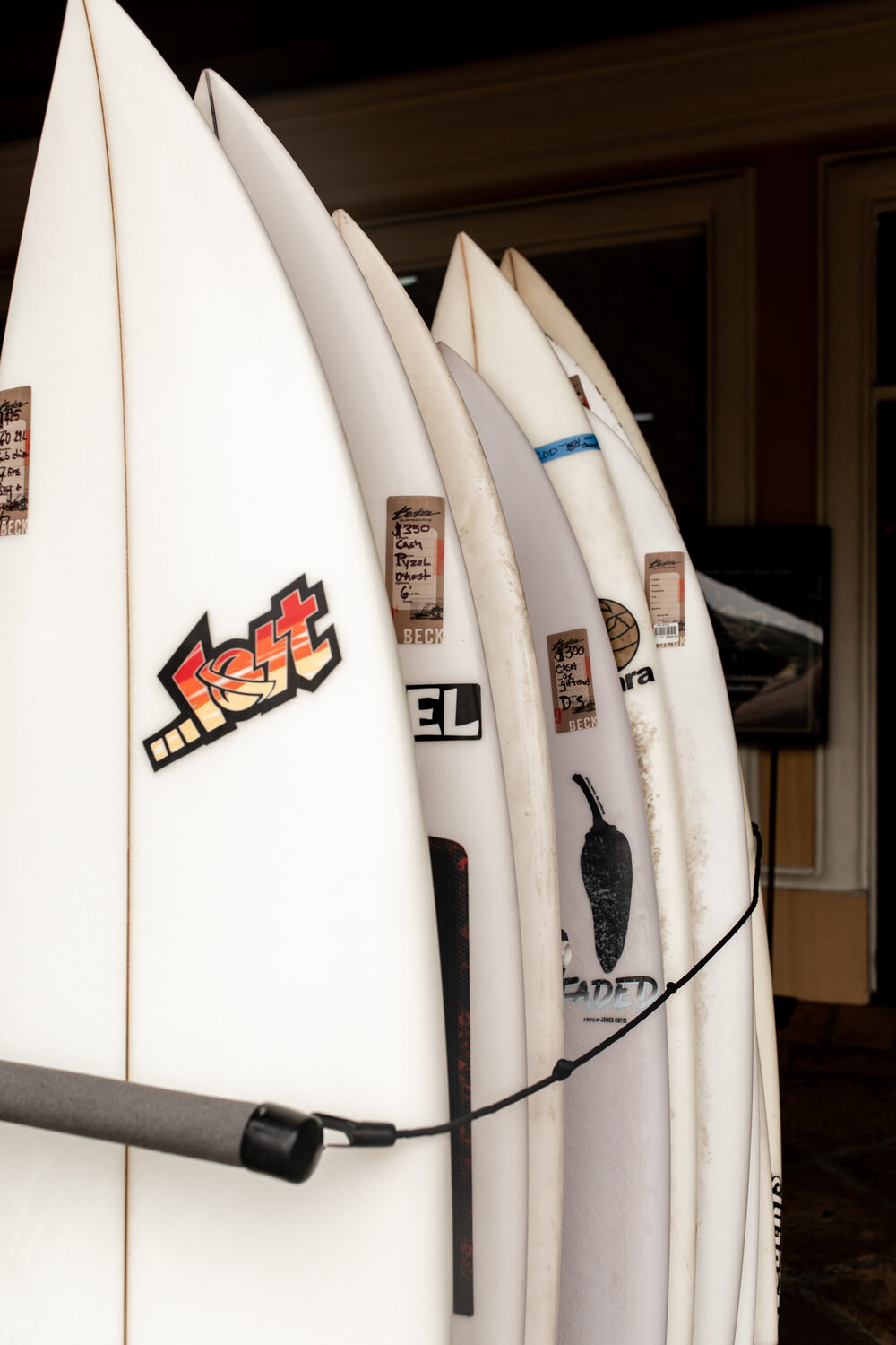 rack of surfboards 