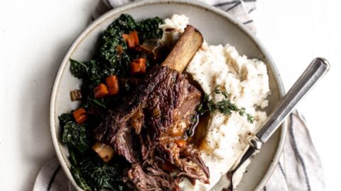 Maple bourbon braised short ribs with caramelized shallot and black pepper mashed potatoes.