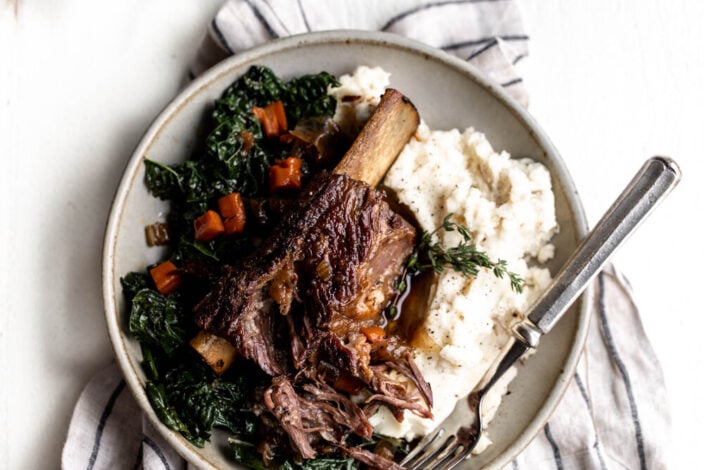 Maple bourbon braised short ribs with caramelized shallot and black pepper mashed potatoes.