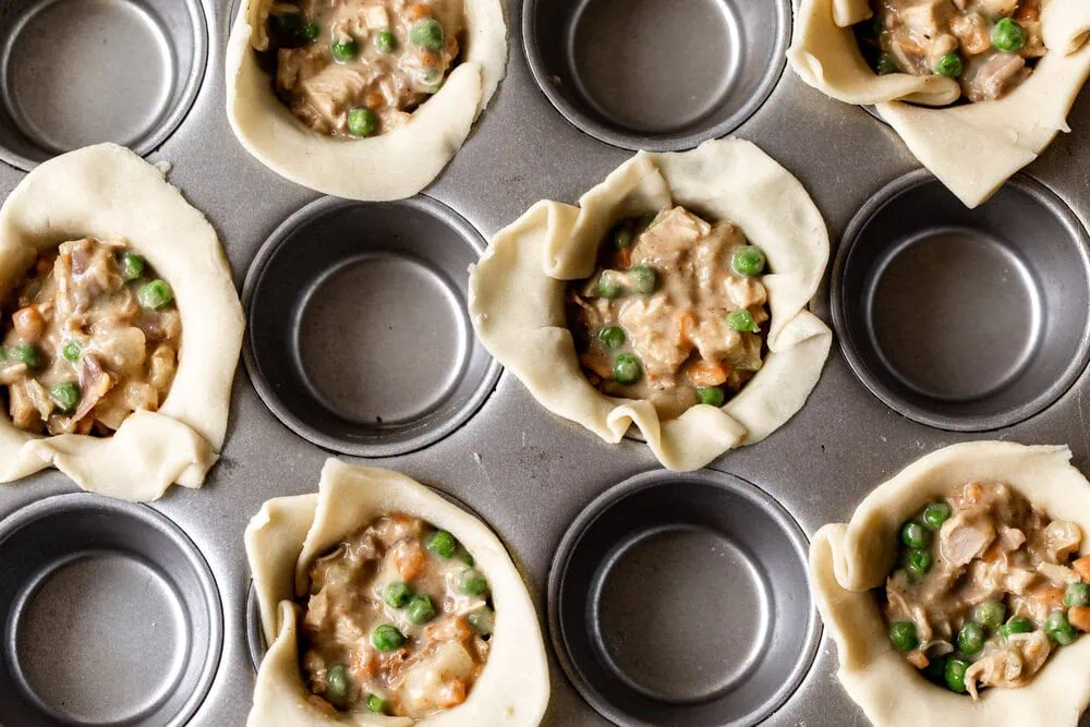 how to fill Mini Chicken & Prosciutto Pot Pies in muffin tins