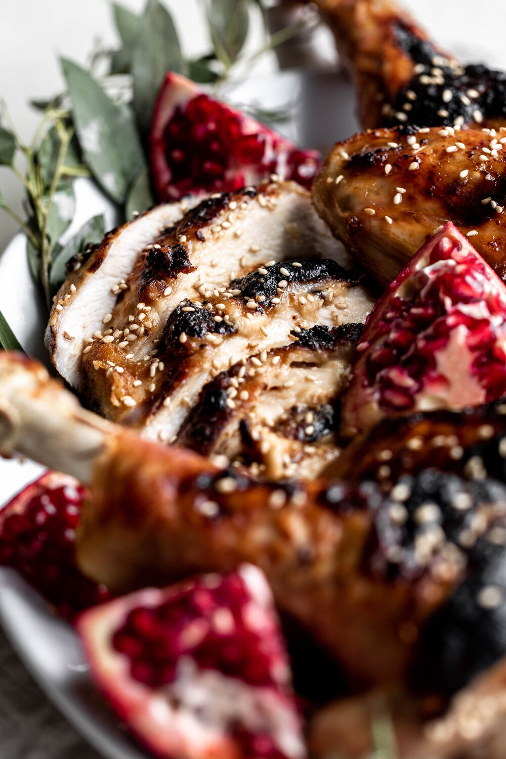 Miso Ginger Turkey closeup of Breast and Drumsticks 