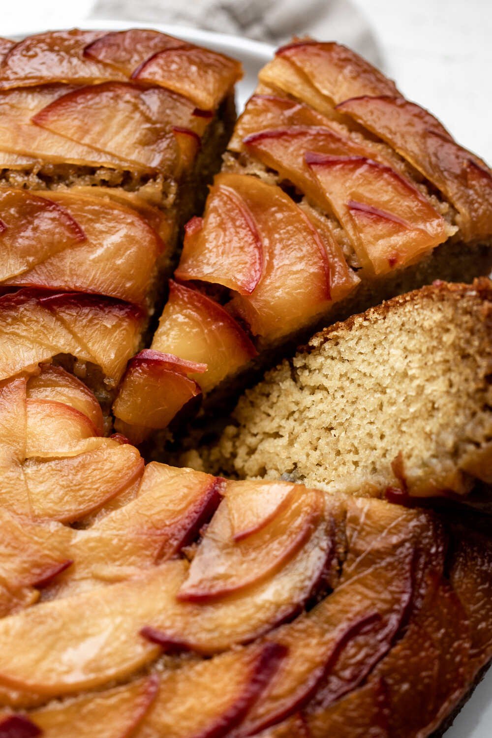 Peach Cornbread Upside-Down Cake slices 