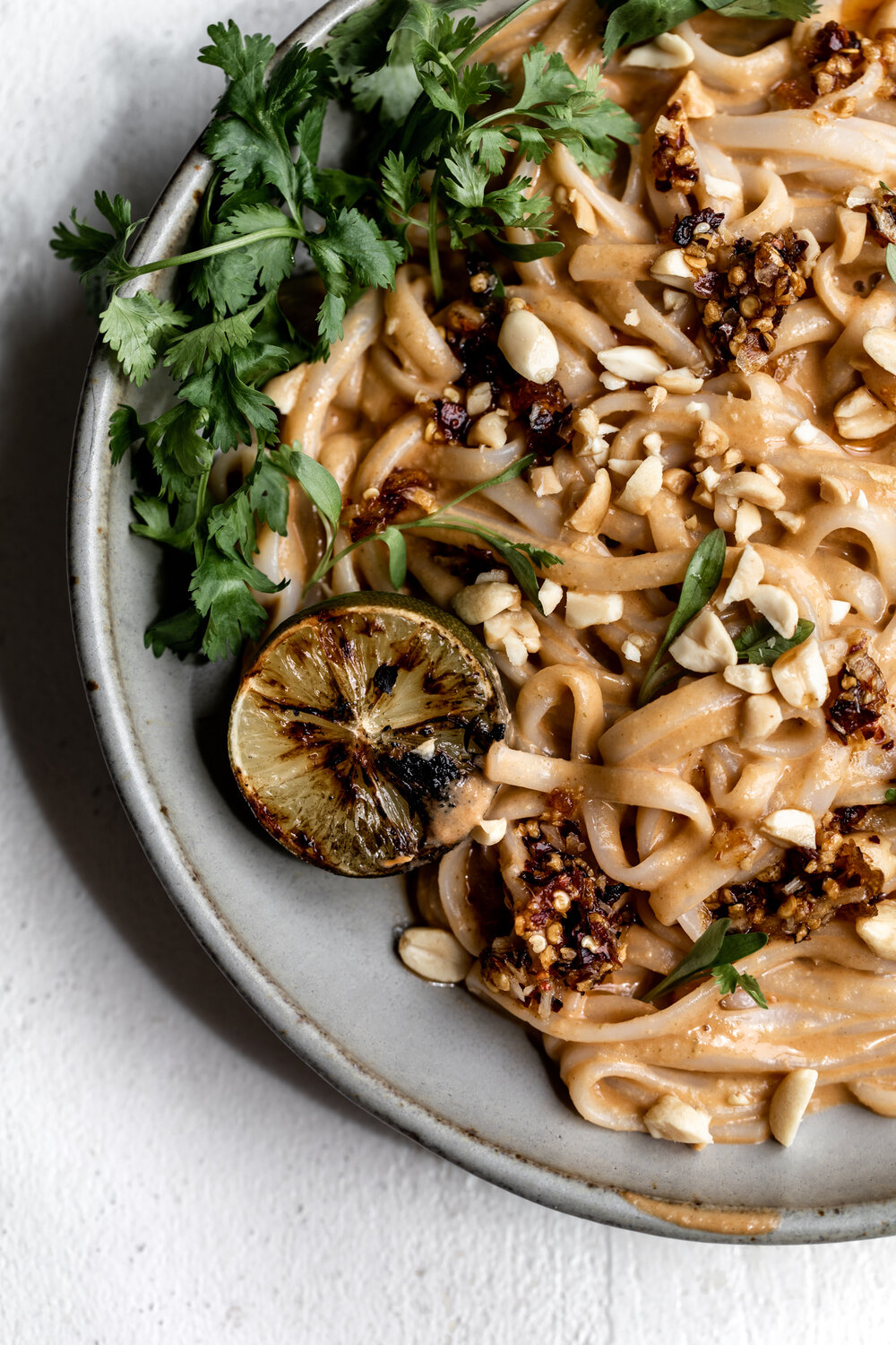 Peanut Noodles with Charred Limes with chili crunch