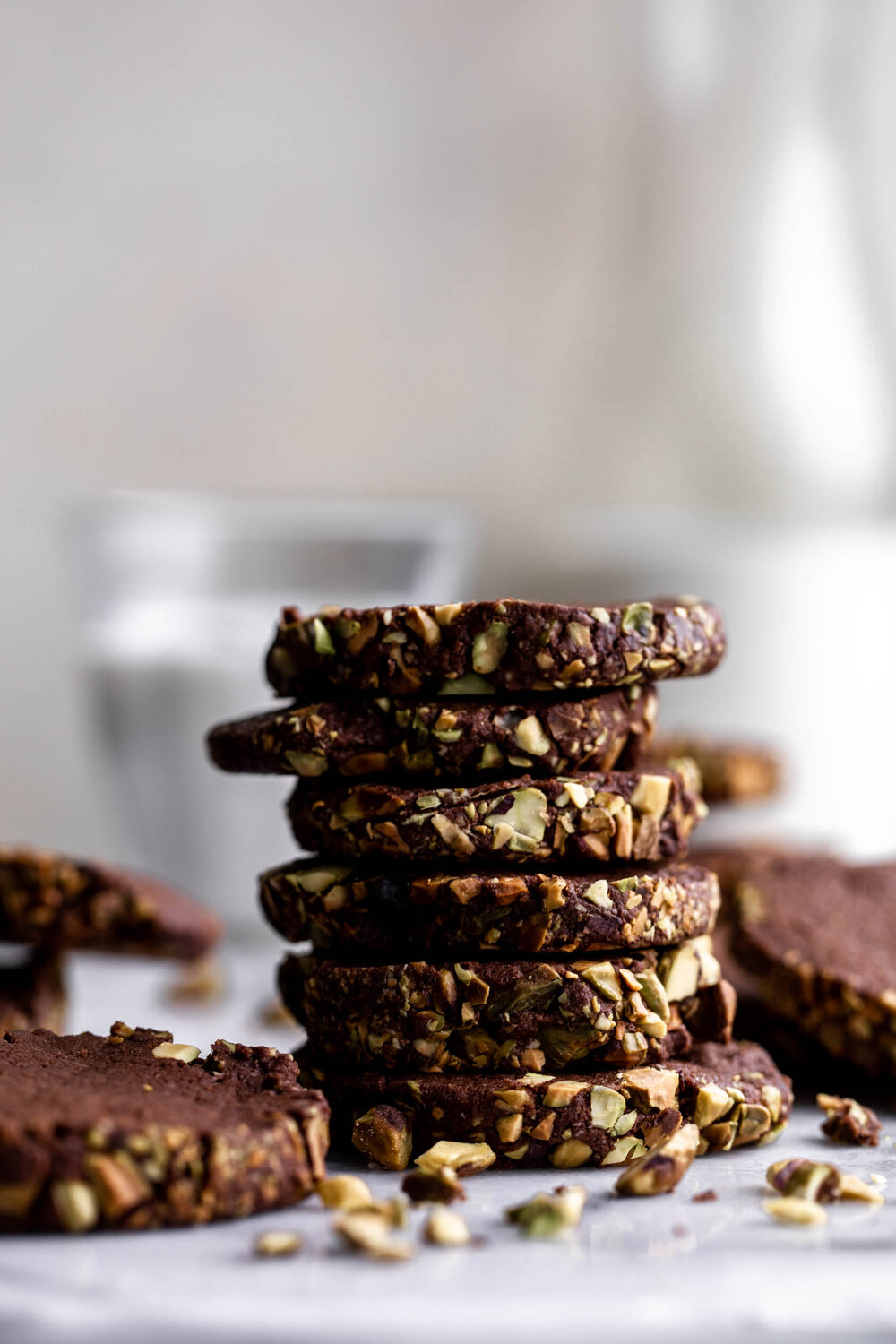 stack of Pistachio Crusted Chocolate Shortbread