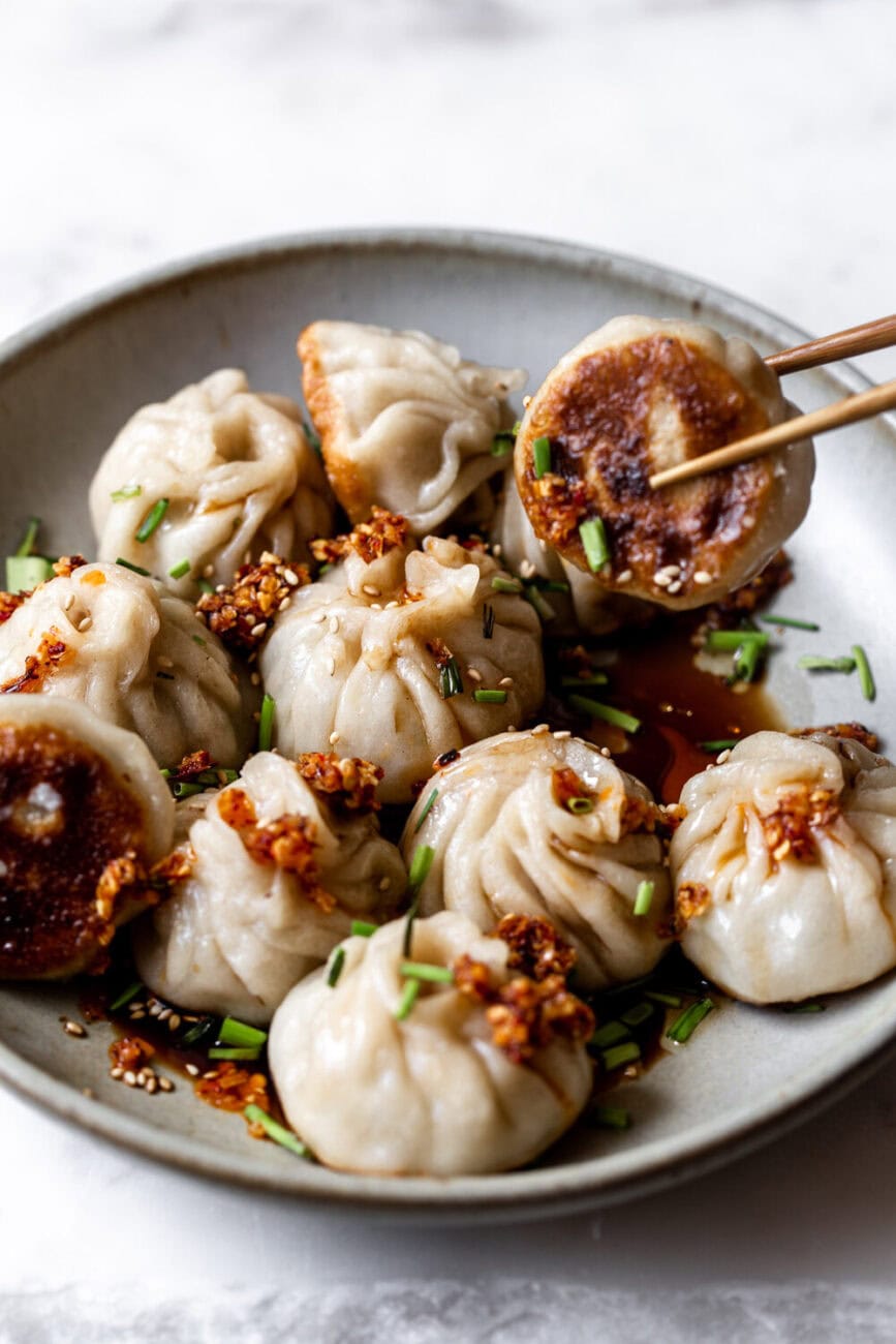 pork and chive pan-fried dumplings.