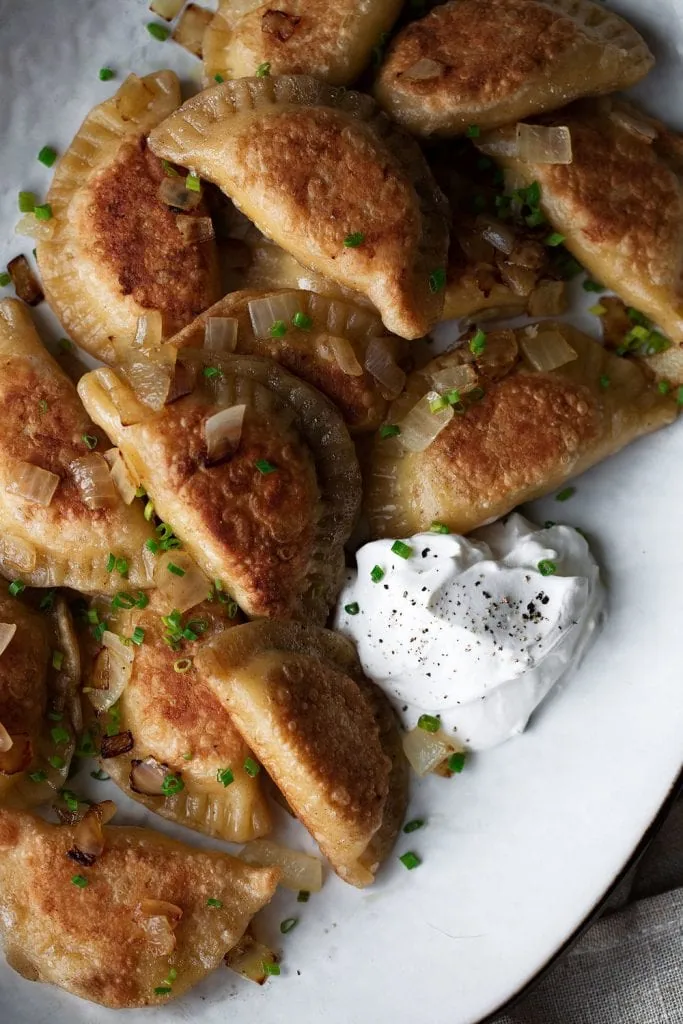 potato and cheese pierogi with sour cream