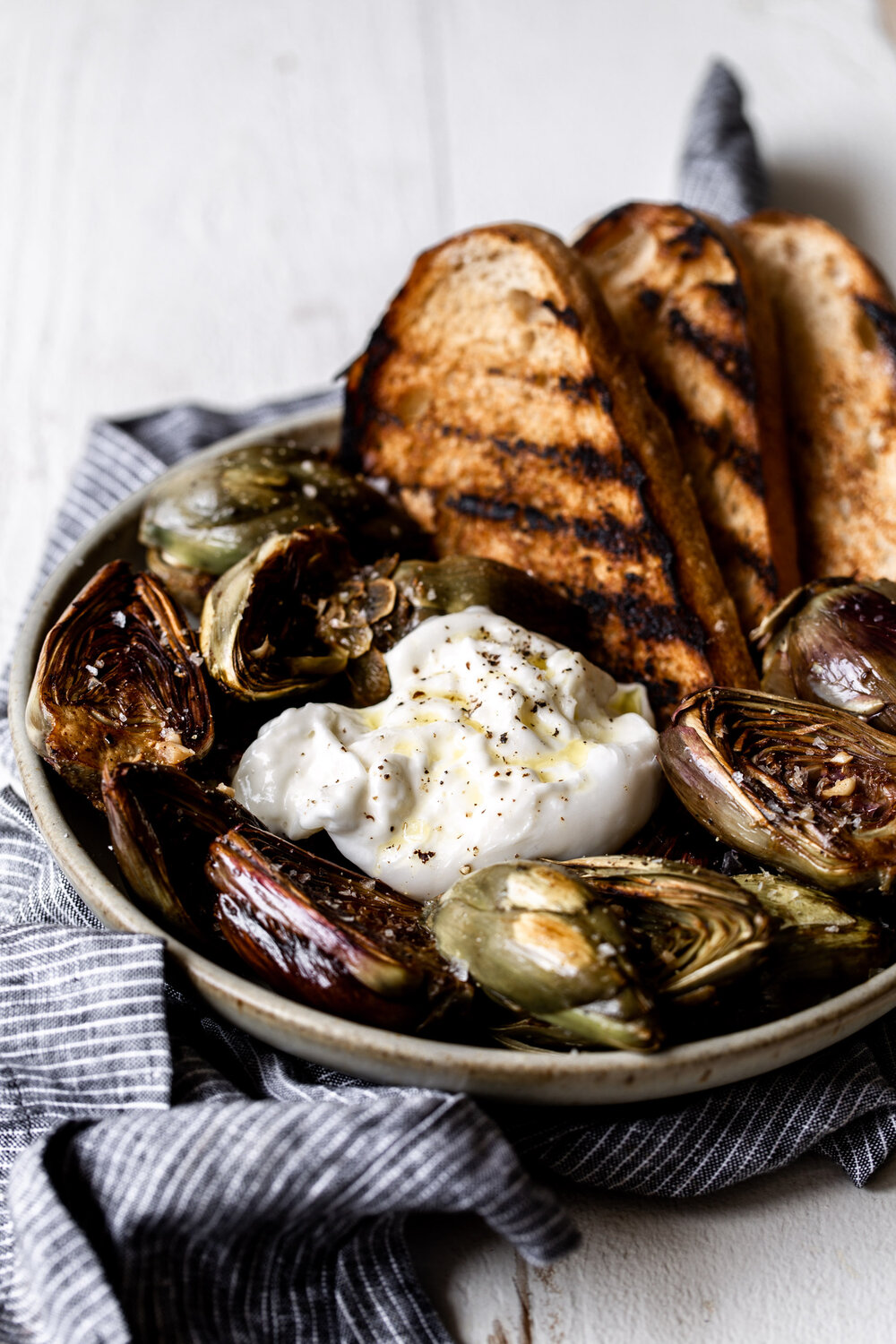 Quick Braised Baby Artichokes with Burrata