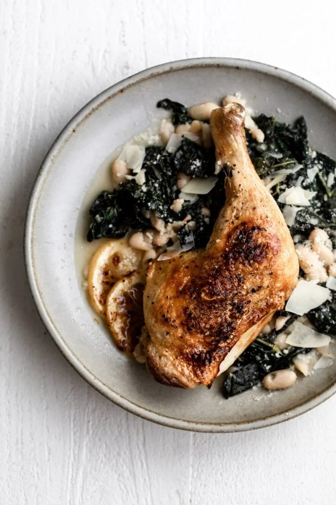 Roast Chicken with Braised Kale and White Beans